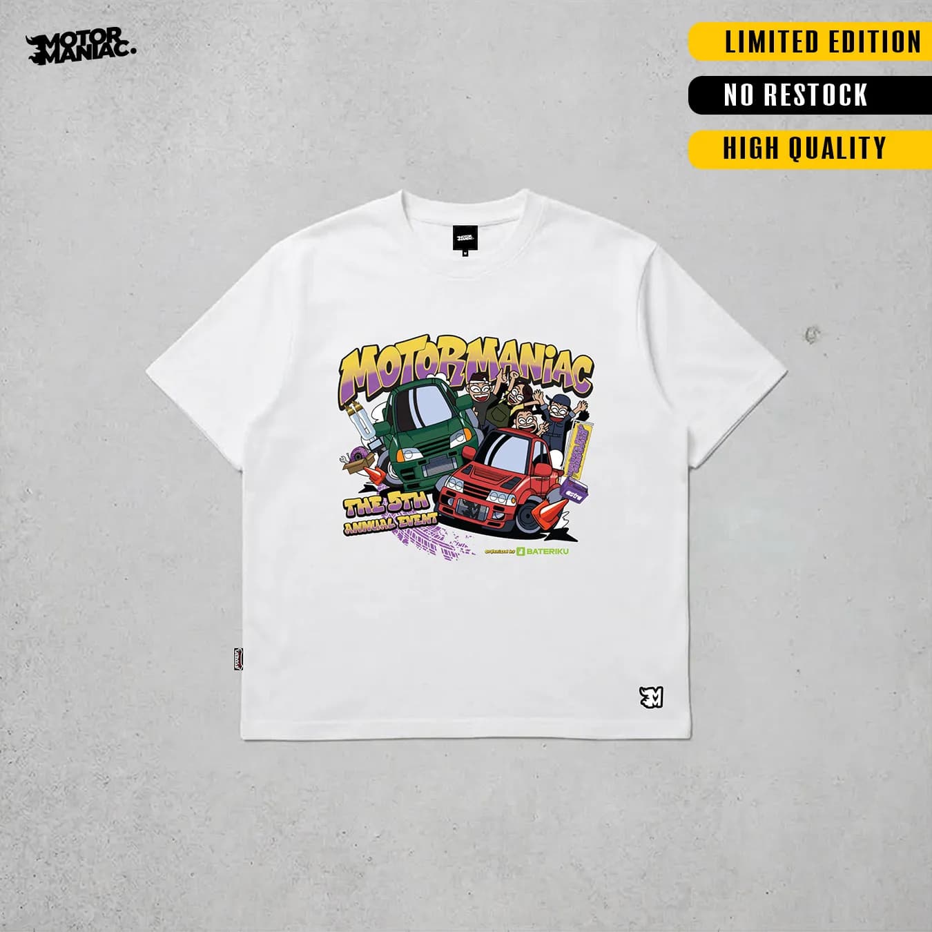 Official 5th Motormaniac Annual Festival T-Shirt, White